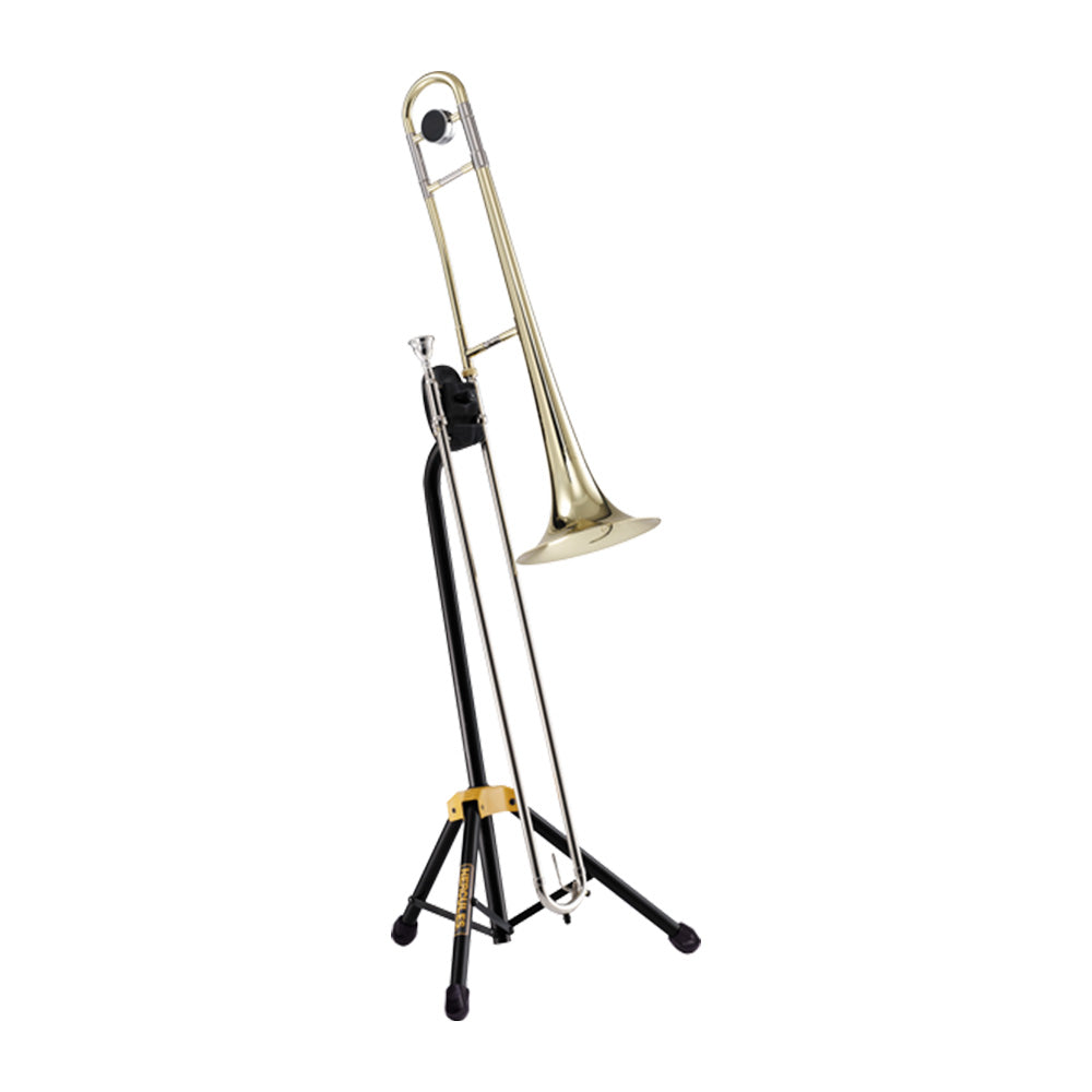 Hercules DS520B Trombone Stand set up with a trombone set on it