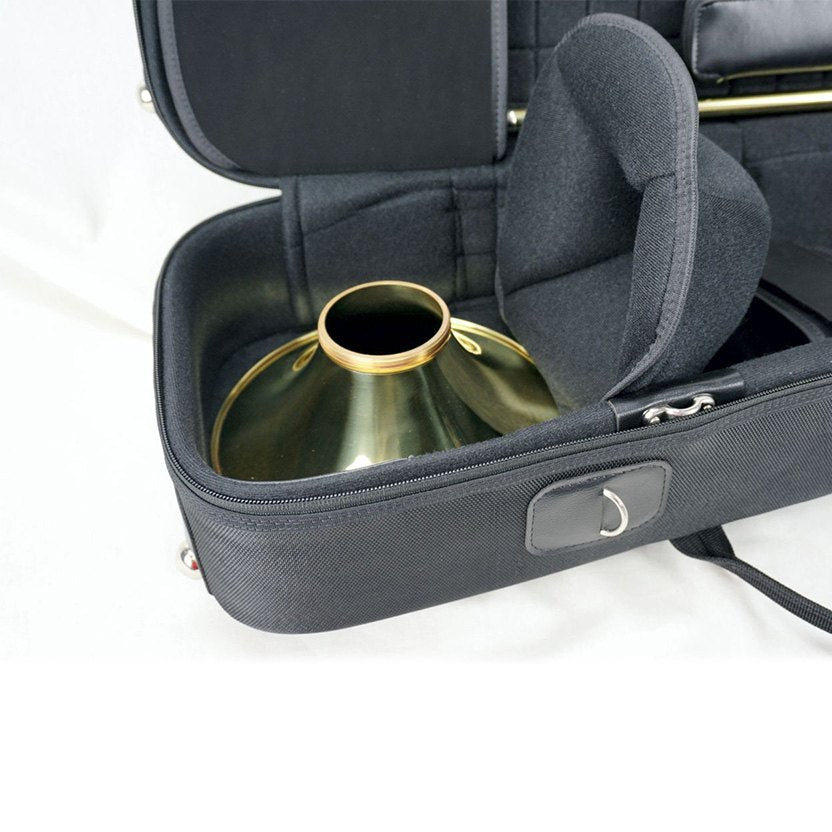 Marcus Bonna Tenor Trombone Case - Detachable Bell - The detachable bell in the case with its fitted cover lifted up