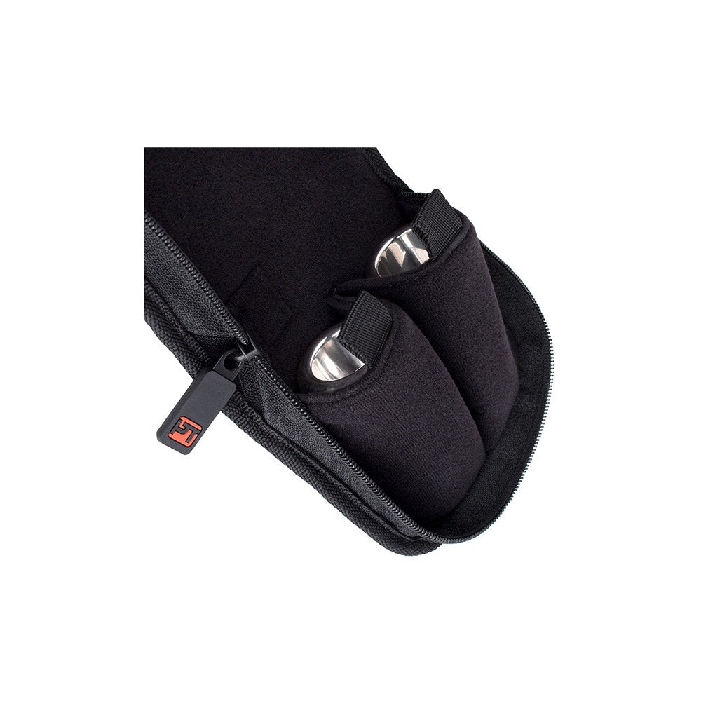 Protec A222 2-Piece Mouthpiece Pouch for Trombone with Zipper - opened up with mouthpieces in the pounches