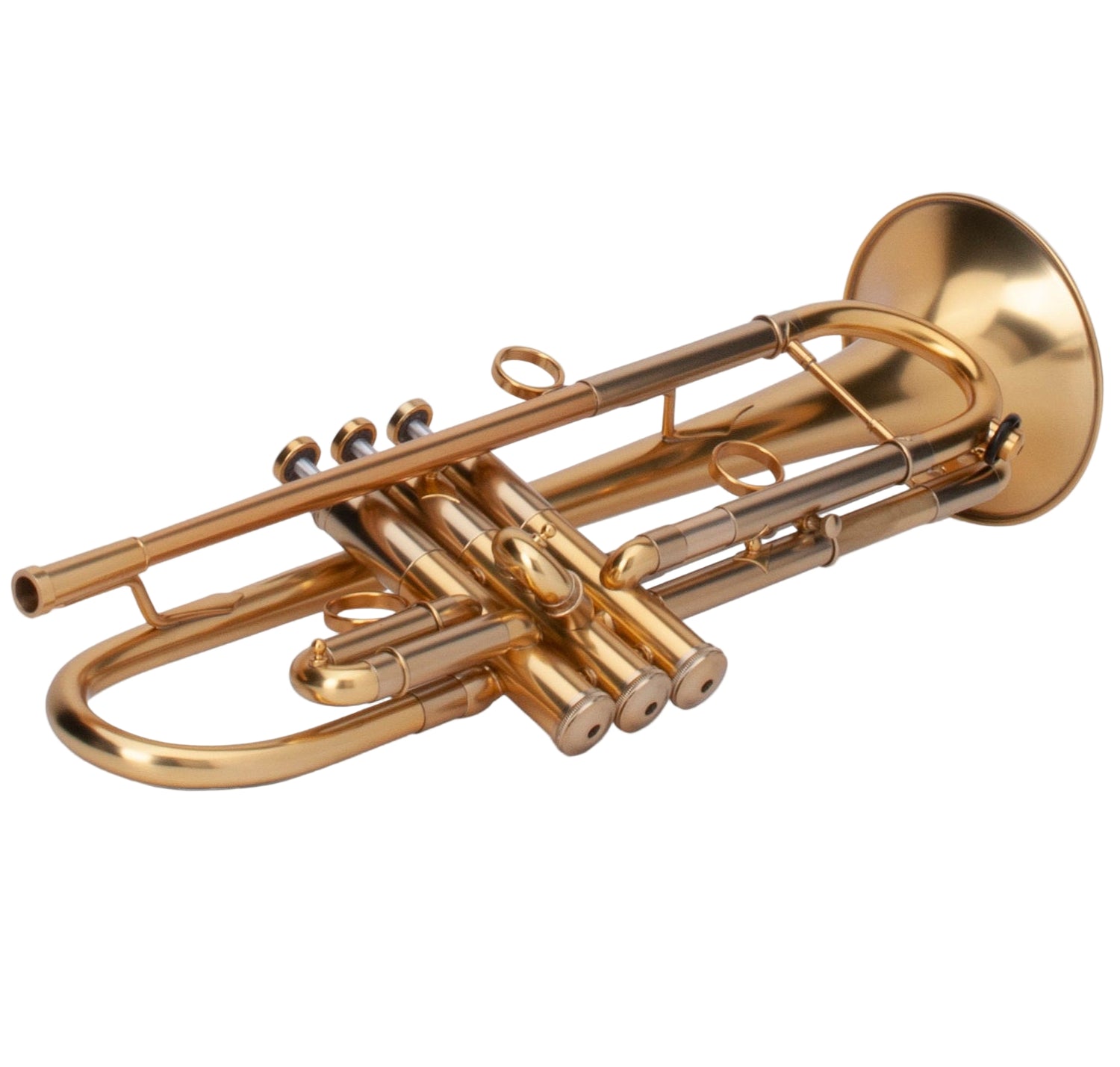 Adams A1 Bb Trumpet - laying down, slightly ajar with bottom of valves in front