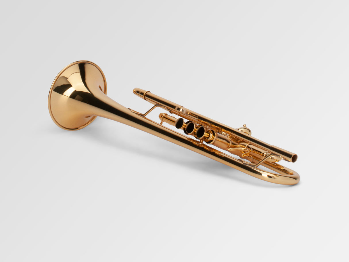 Adams A5 Bb Trumpet - laying down with the valves forward