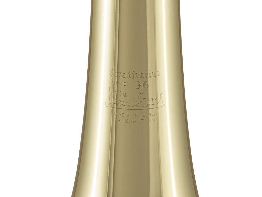 Bach 36BO Medium Bore Tenor Trombone - close up of bell engraving