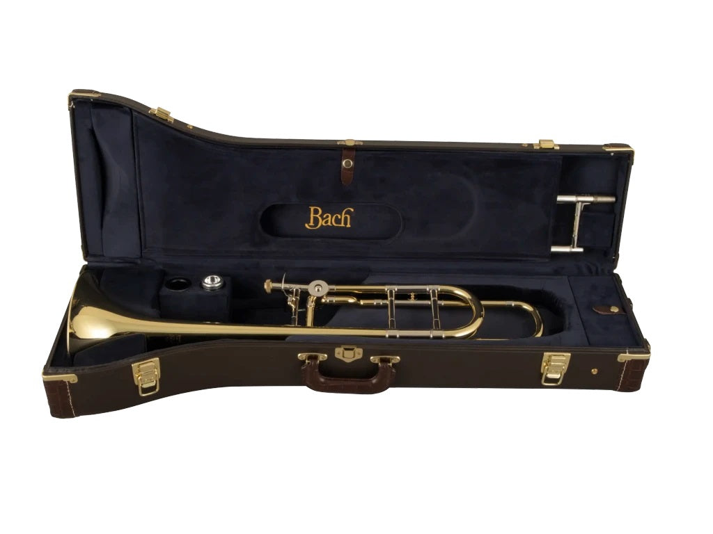 Bach 36BO Medium Bore Tenor Trombone - sitting in its case with the lid open