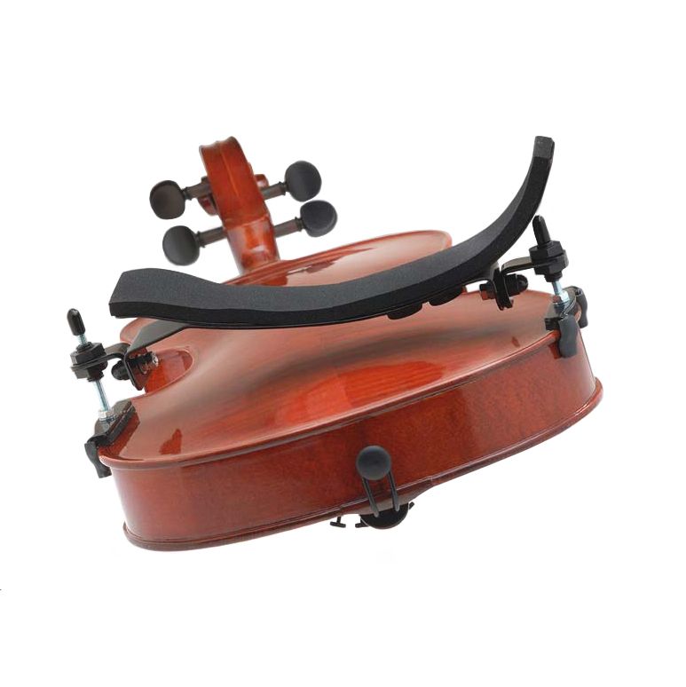 The BonMusica shoulder rest attached to a violin facing upwards