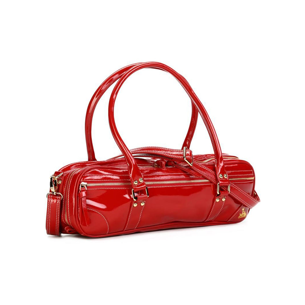 Fluterscooter Red Patent Leather Flute Bag made from genuine leather