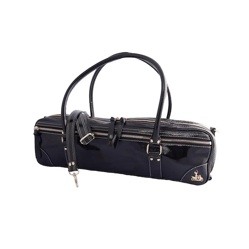 Fluterscooter Black Patent Leather Flute Bag made from genuine leather