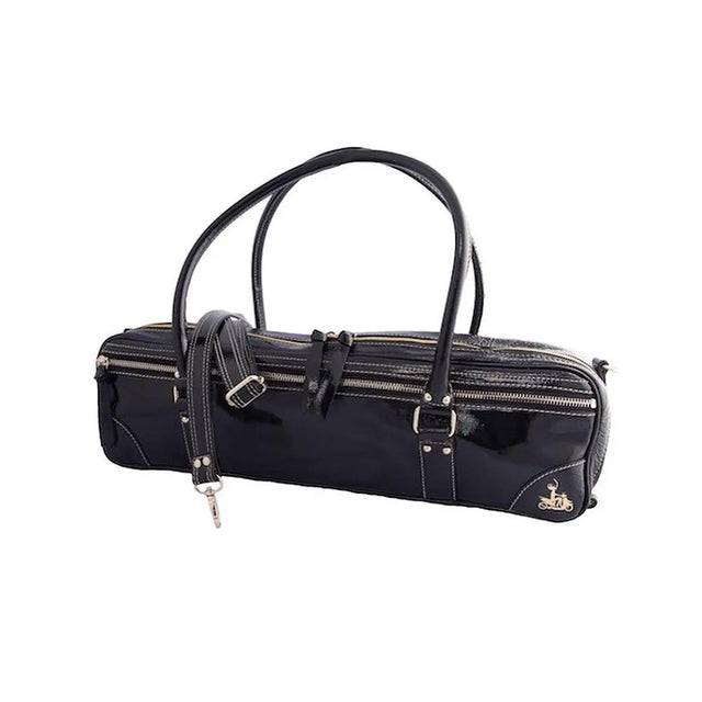 Fluterscooter Black Patent Leather Flute Bag made from genuine leather