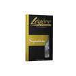 A Legere Signature alto saxophone reed in its packaging and one in its carrying case