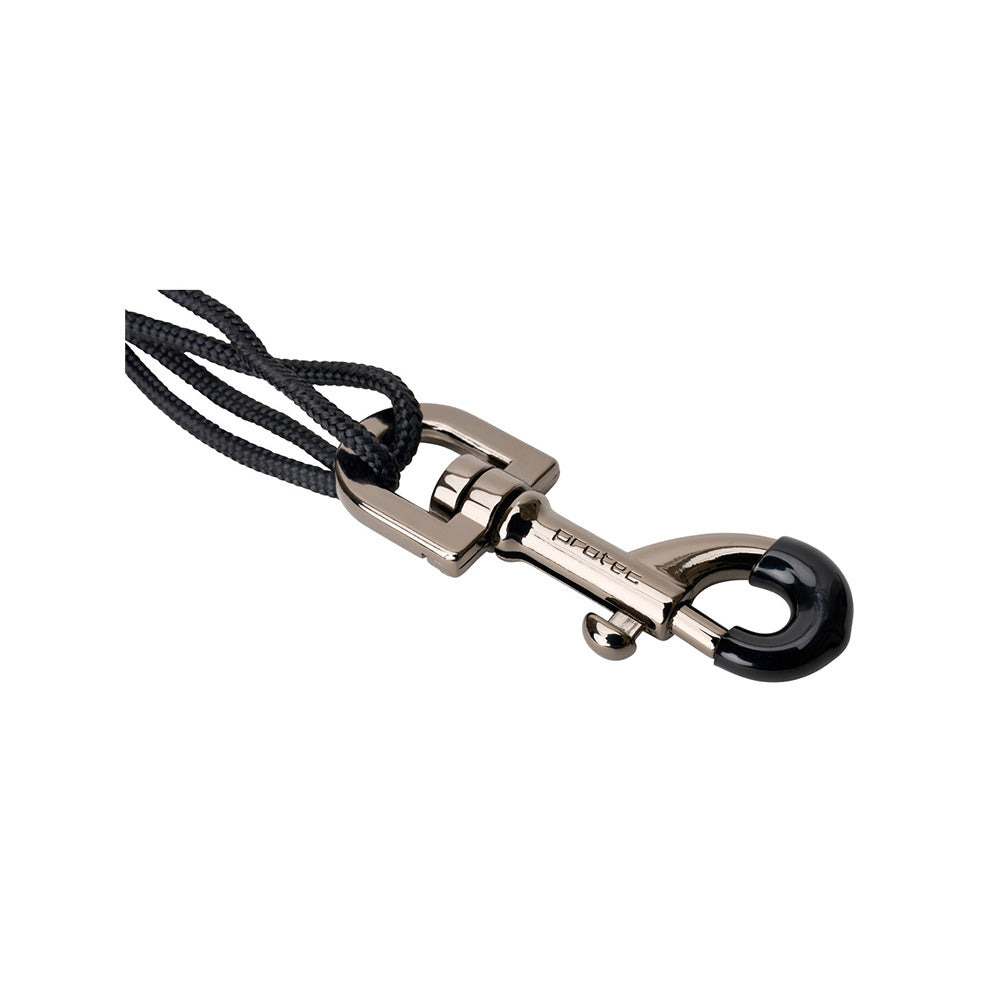 A closeup of the metal hook of the Protec LC310M or LC305M leather saxophone neck strap