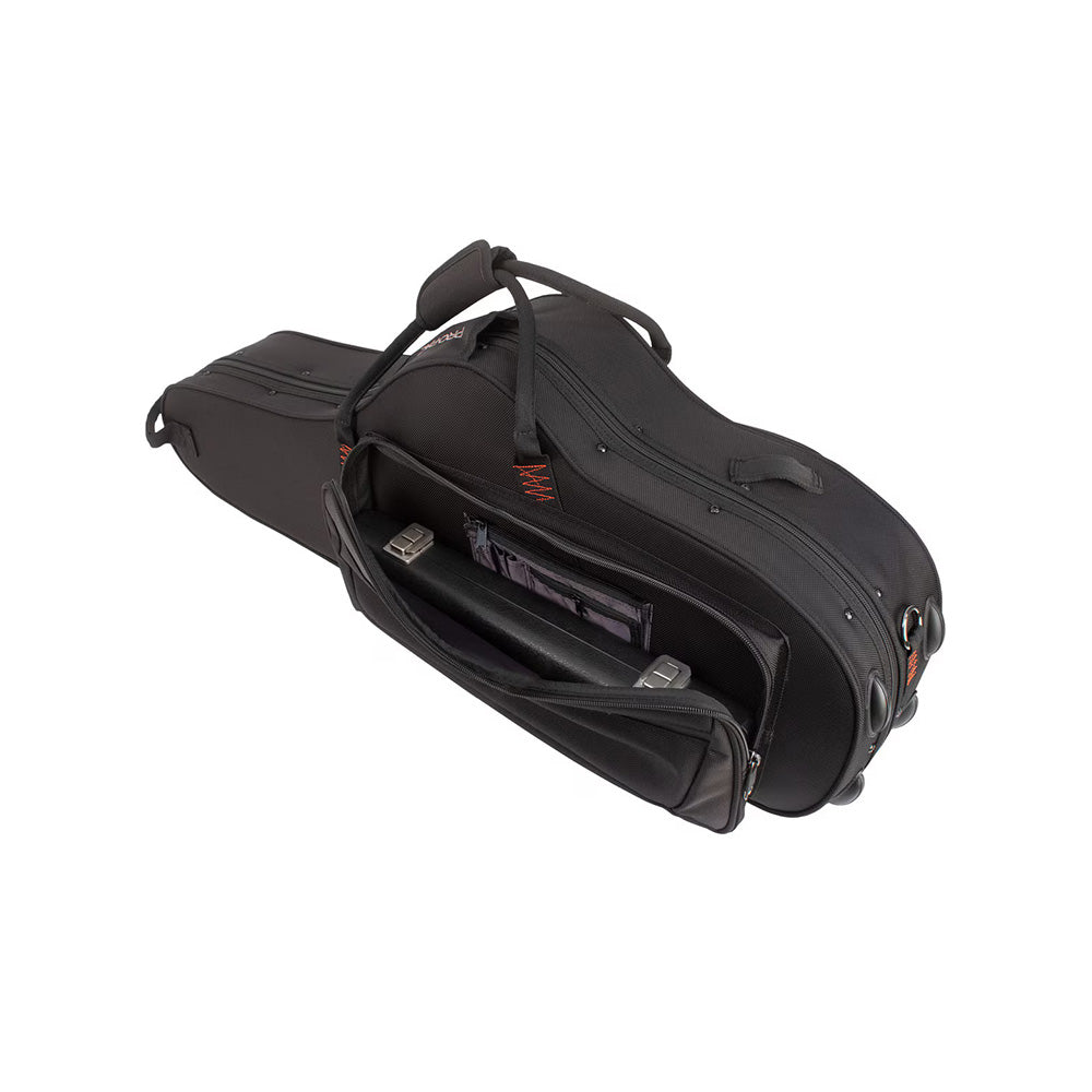 Protec PRO PAC PB305CT Tenor Saxophone Case - the exterior pocket open with a flute case inside