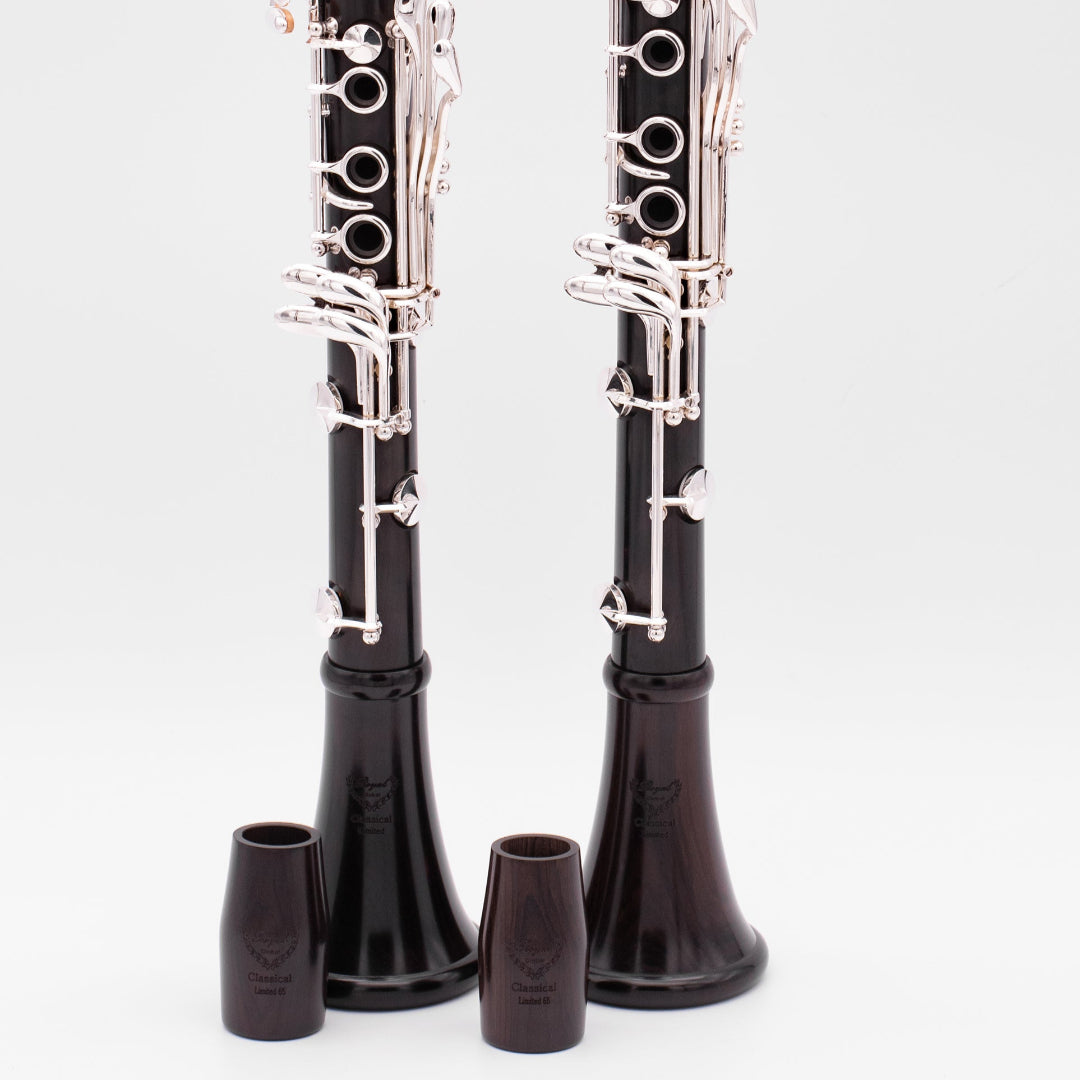The Royal Global Classical Limited Bb and A Clarinets with the additional barrels sitting next to them