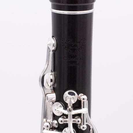 The Royal Global Classical Limited Bb and A Clarinets - close up of front engraved insignia