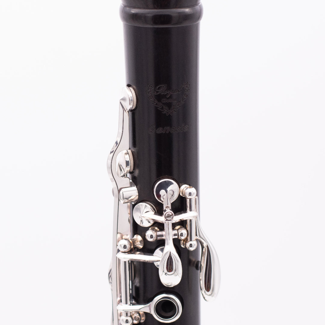 Royal Global Genesis Bb Clarinet - close up of brand insignia and throat tone keys