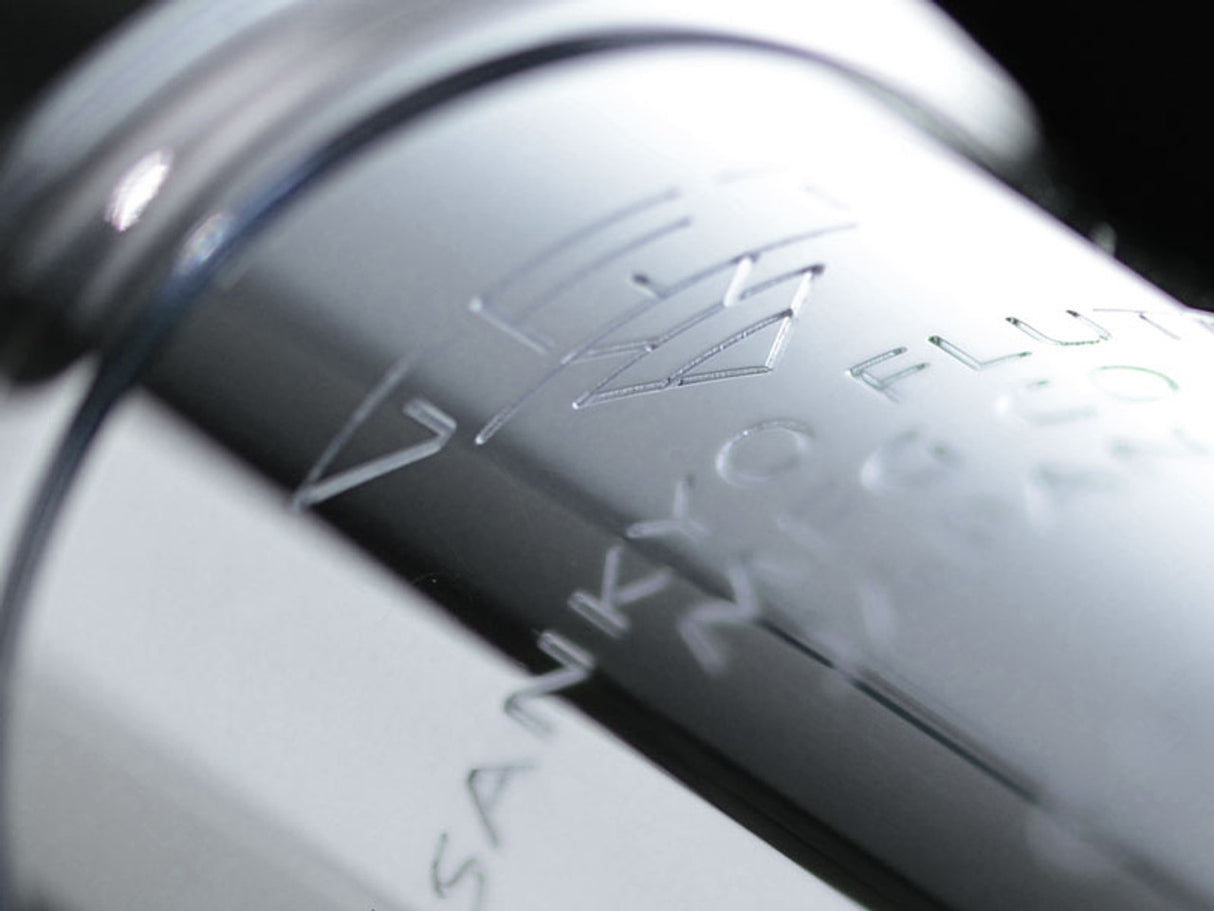 Sankyo 201 Flute - close up of the brand engraving