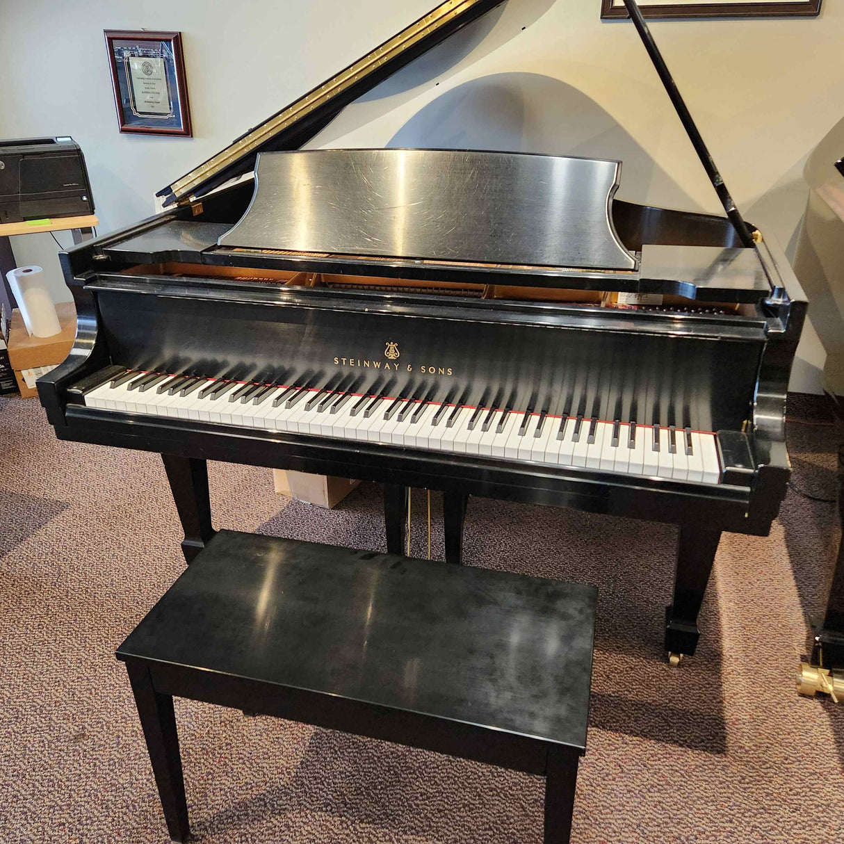 Used Steinway Model O 5’11” Ebony Satin Grand Piano with the bench