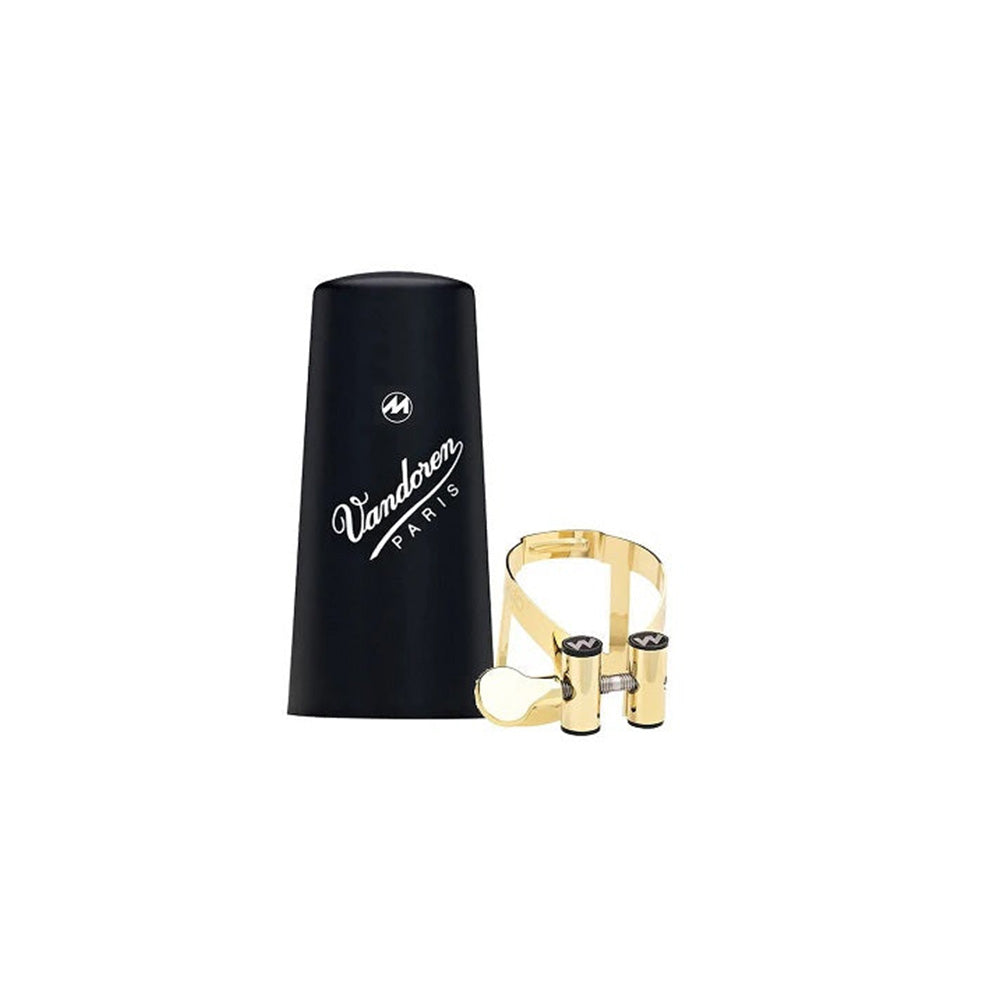 The Vandoren MO gold-plated clarinet ligature with mouthpiece cap