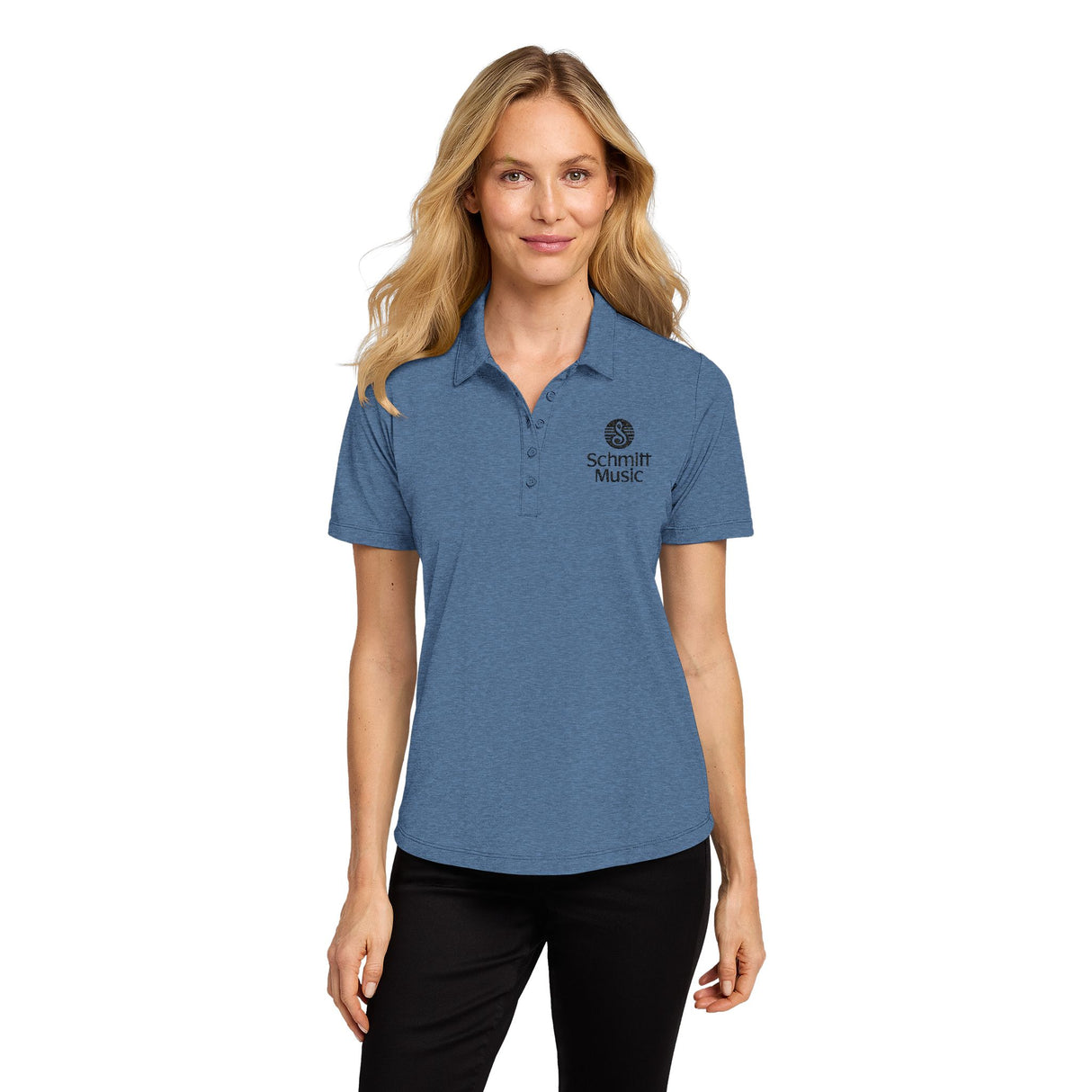 Embroidered Schmitt Music Logo on Ladies Fine Pique Blend Polo