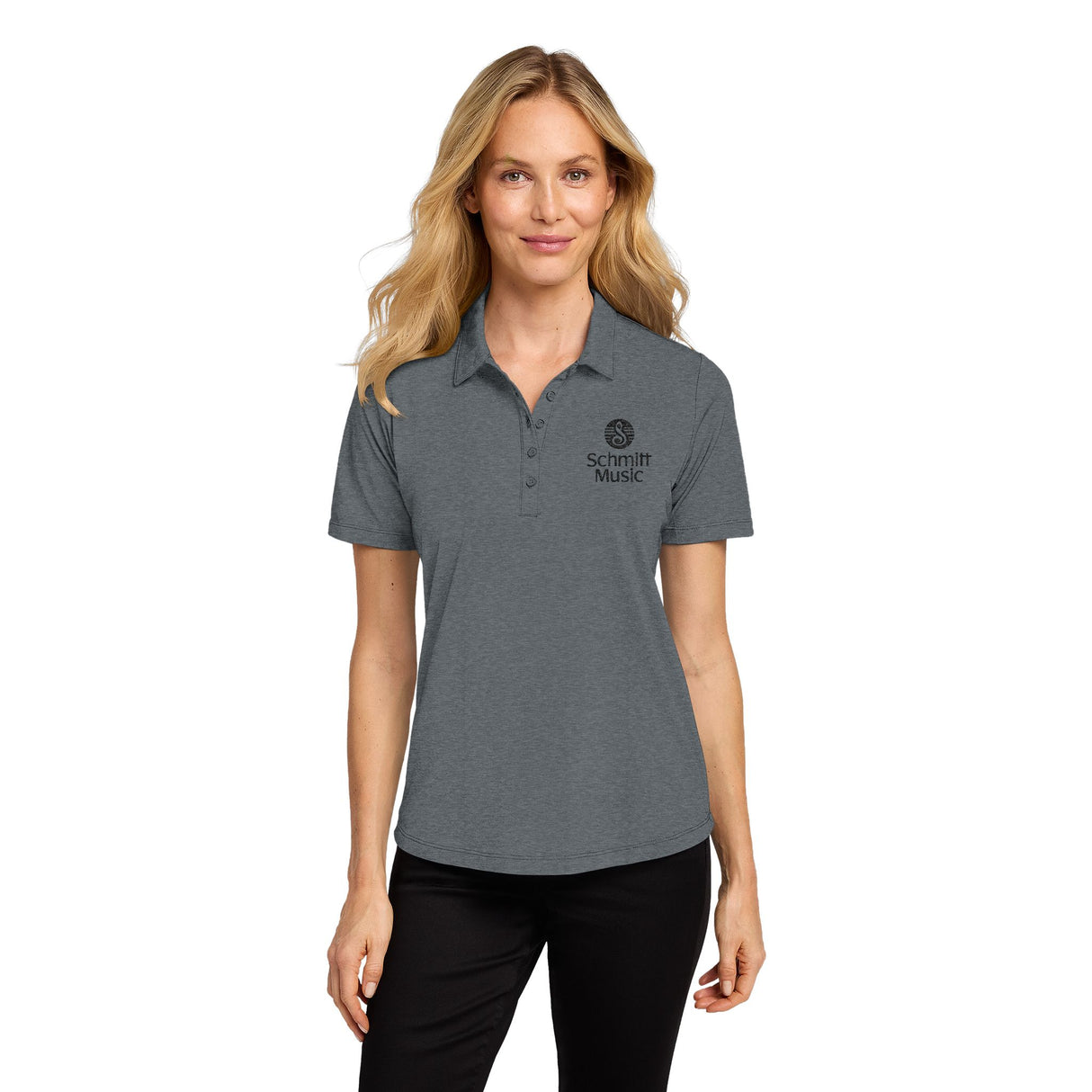 Embroidered Schmitt Music Logo on Ladies Fine Pique Blend Polo