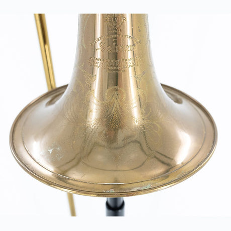 Consignment 1950's Selmer Special 20 Small Bore Tenor Trombone - close up of the brand engraving on the bell