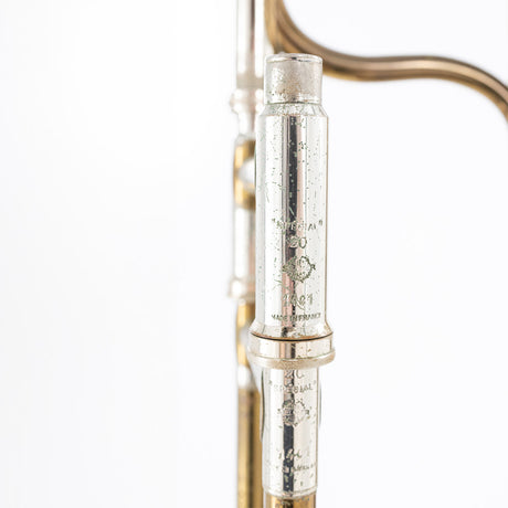 Consignment 1950's Selmer Special 20 Small Bore Tenor Trombone - close up of engraving on the slide