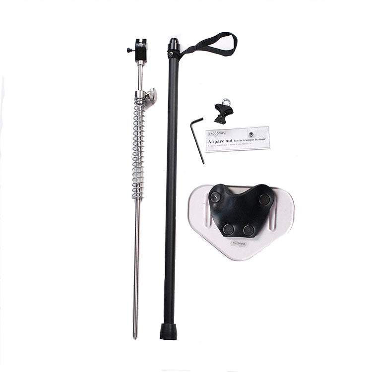 The components of the ErgoBrass trumpet support system laid out neatly