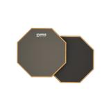 Two overlapping Evans two-sided practice pads - One practice pad is facing upwards with the grey padding showing, the other practice pad is facing upwards with the black padding showing