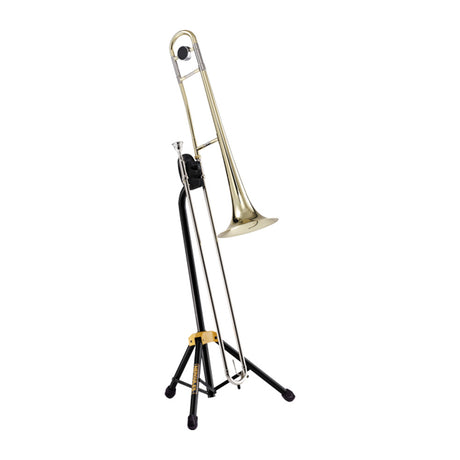 Hercules DS520B Trombone Stand set up with a trombone set on it