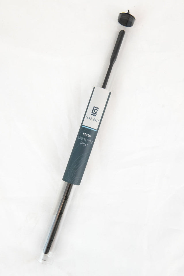 The Lake City Plastic Flute Cleaning Rod in its tube container