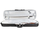 Paul A Schmitt Violin & Viola Case - open, with the blanket sitting over the violin