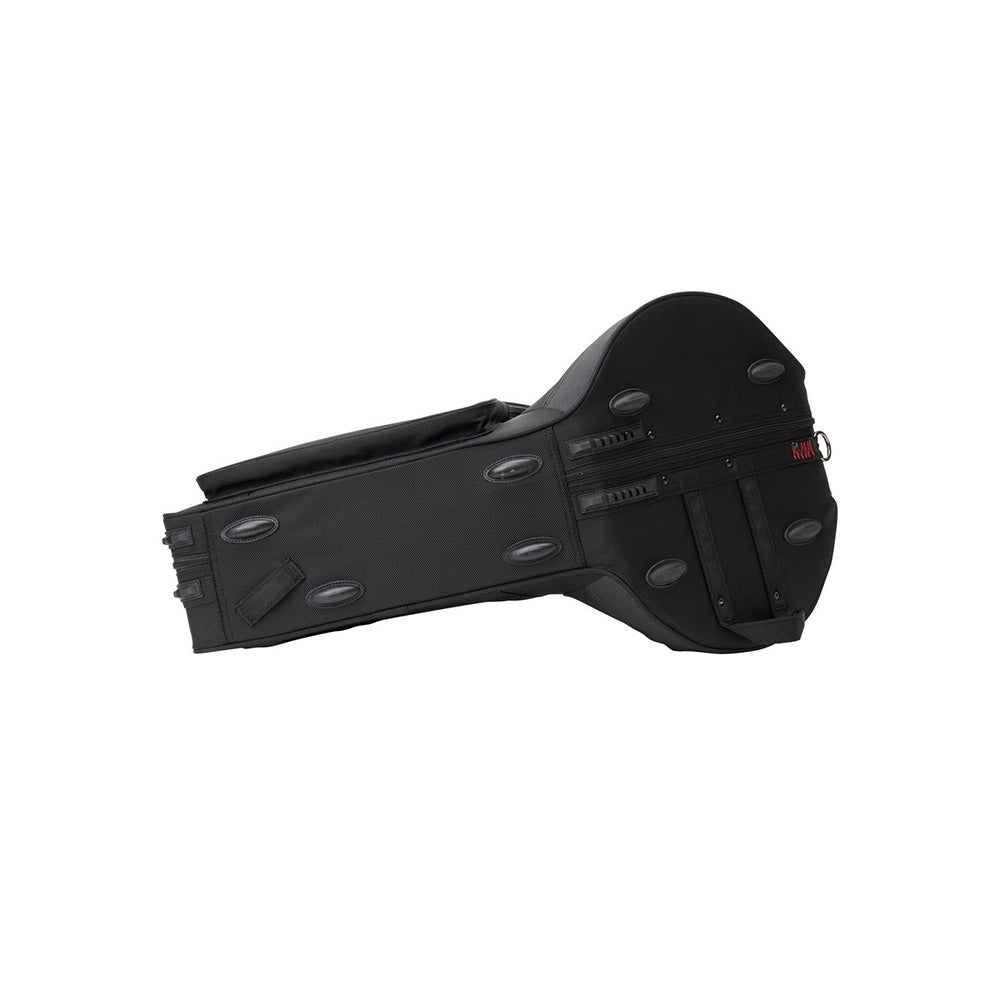 The Protec Pro Pac PB316CT French Horn case sitting on its side, with its bottom portion showing.