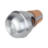 Protec Tenor Trombone Mute ML204 - Compact Practice (Aluminum) - laying on its side, a view of the bottom portion 