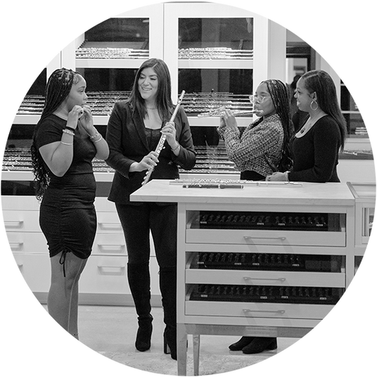 Bianca helping customers in the Flute Gallery