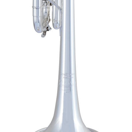 Bach Stradivarius C190L229 C Trumpet Silver Plated - close up of brand engraving on the bell