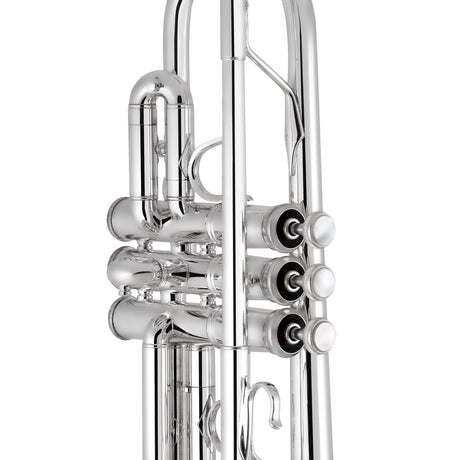 Bach Stradivarius C190L229 C Trumpet Silver Plated - alternative close up of the valves and the valve block seen from the top