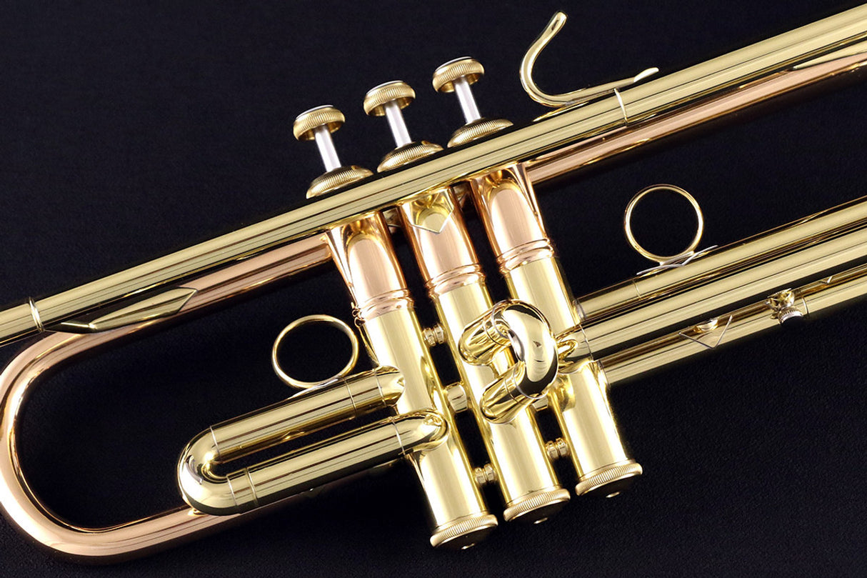 Bach LT190SL1B Commercial Bb Trumpet - alternative close up of the valves and valve block