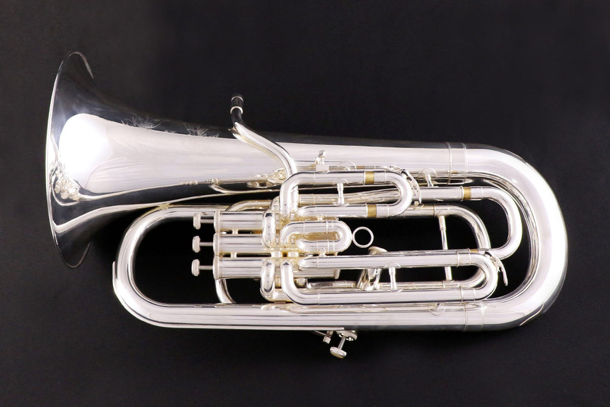 Eastman EEP526S Euphonium - Silver Plated - alternate view of entire instrument against a black drop