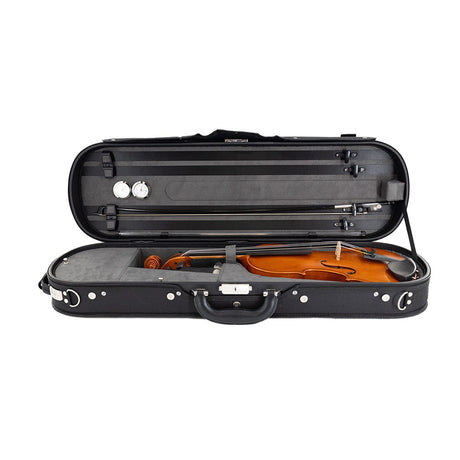 Lake City Oblong 4/4 Violin Case - Black with grey interior - violin sitting in side it