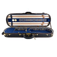 The Lake City Oblong full-size violin case sitting open with the paisley pattern displayed therein