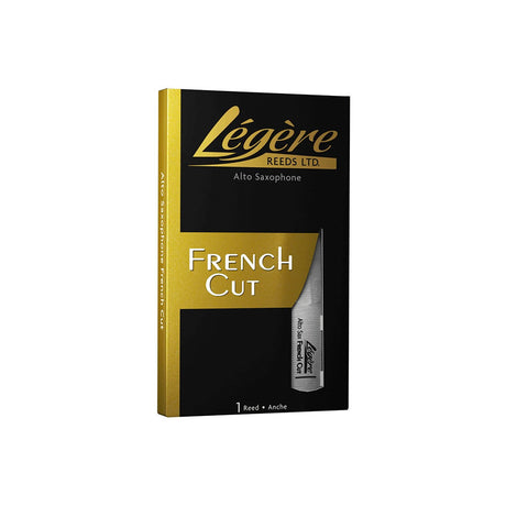 A Legere French Cut alto saxophone reed in its packaging