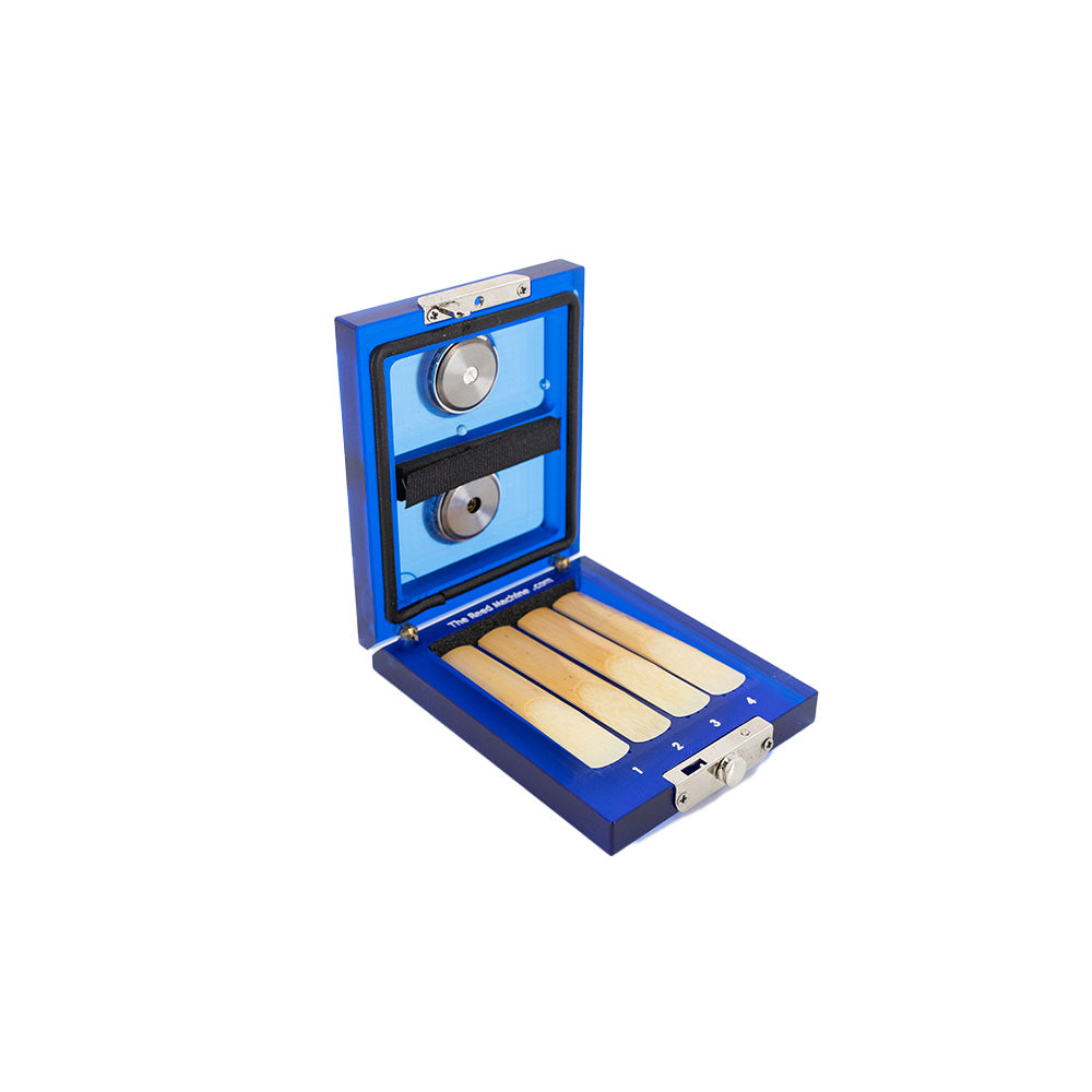 Dilutis Reed Machine Finale Reed Case - sitting open with reeds in in, the 4 count case