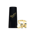 The gold plated Vandoren LC57DP MO alto saxophone ligature and the plastic mouthpiece cap