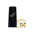 The gold plated Vandoren LC58DP MO tenor saxophone ligature and the plastic mouthpiece cap