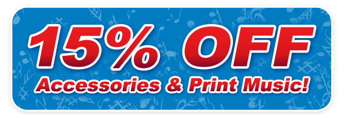 15% OFF print music and accessories