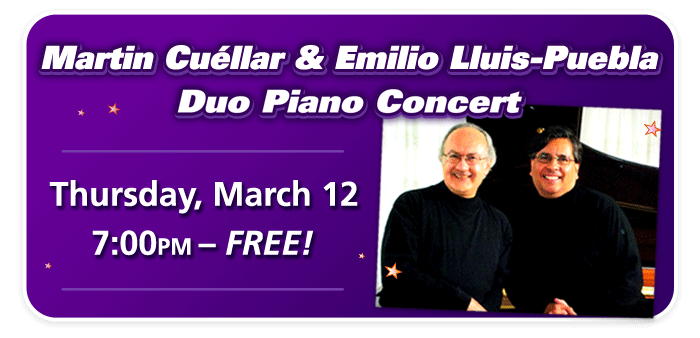 Duo Piano Concert with Emilio Lluis-Puebla and Martin Cuéllar at Schmitt Music Kansas City