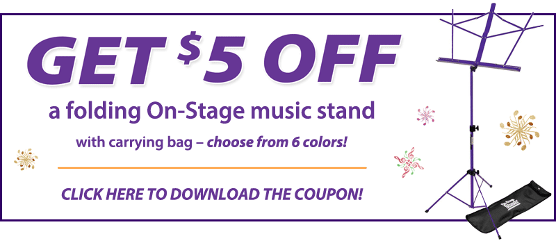Get $5 OFF a folding On-Stage music stand (model SM7122) now through December 24, 2016.