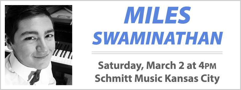 Pianist Miles Swaminathan performs March 2 at 4PM
